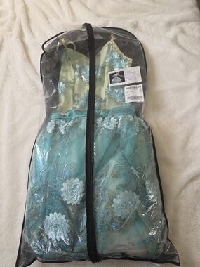 Girls Teal Embroidered Party Dress